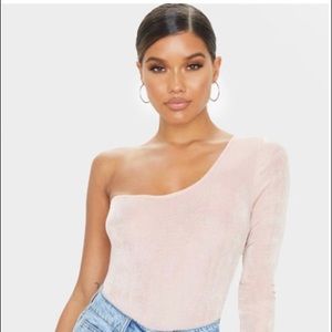 Pink Acetate Slinky One Shoulder BodySuit.